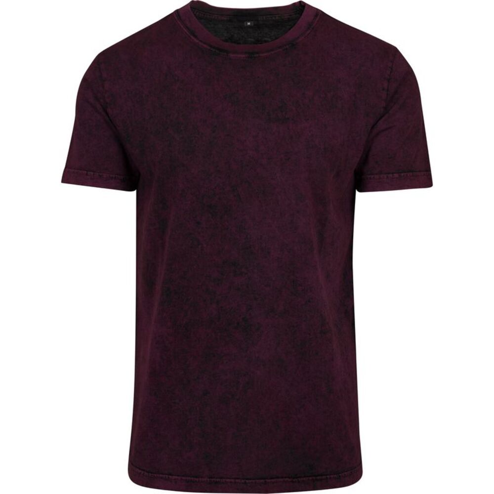 Build Your Brand Mens Acid Washed Tee / Berry/Black